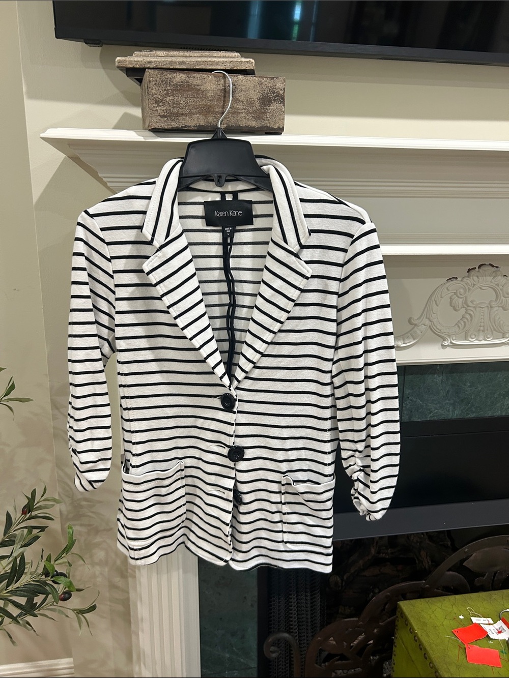 Karen Kane Black and White Striped Notch Lapel Blazer